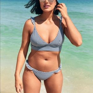 Aerie gingham blue and white bikini TOP ONLY